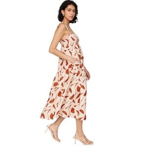 ASTR the Label Marlene Abstract Print Linen Midi Dress in rust abstract Size M